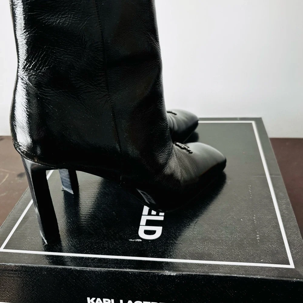 Karl Lagerfeld Glossy Black Heeled Boots - Picture 4 of 5